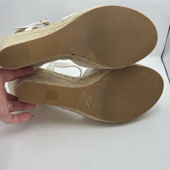 Stuart Weitzman mykonos canvas wedge Espadrilles white closed toes sandals Sz 10 - Picture 8 of 11